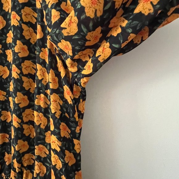 NWT Sam Edelman Black Yellow Floral Long Sleeve Ruffled Hem Maxi Dress sz 1XL - Picture 10 of 13